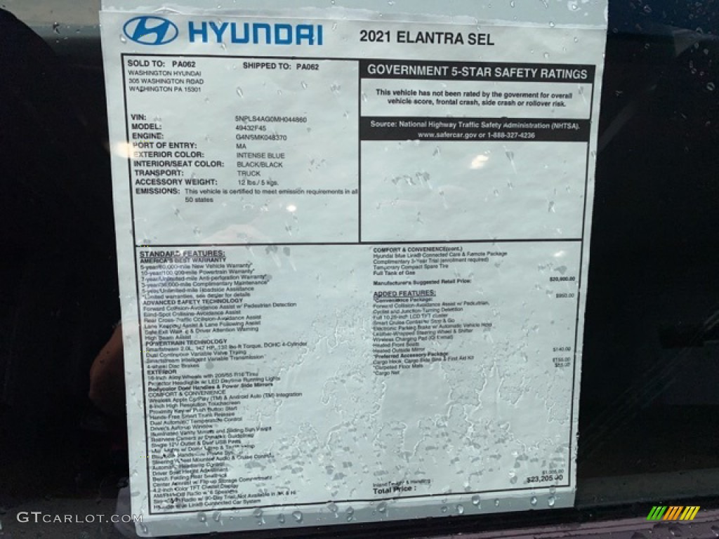 2021 Hyundai Elantra SEL Window Sticker Photo #141988424