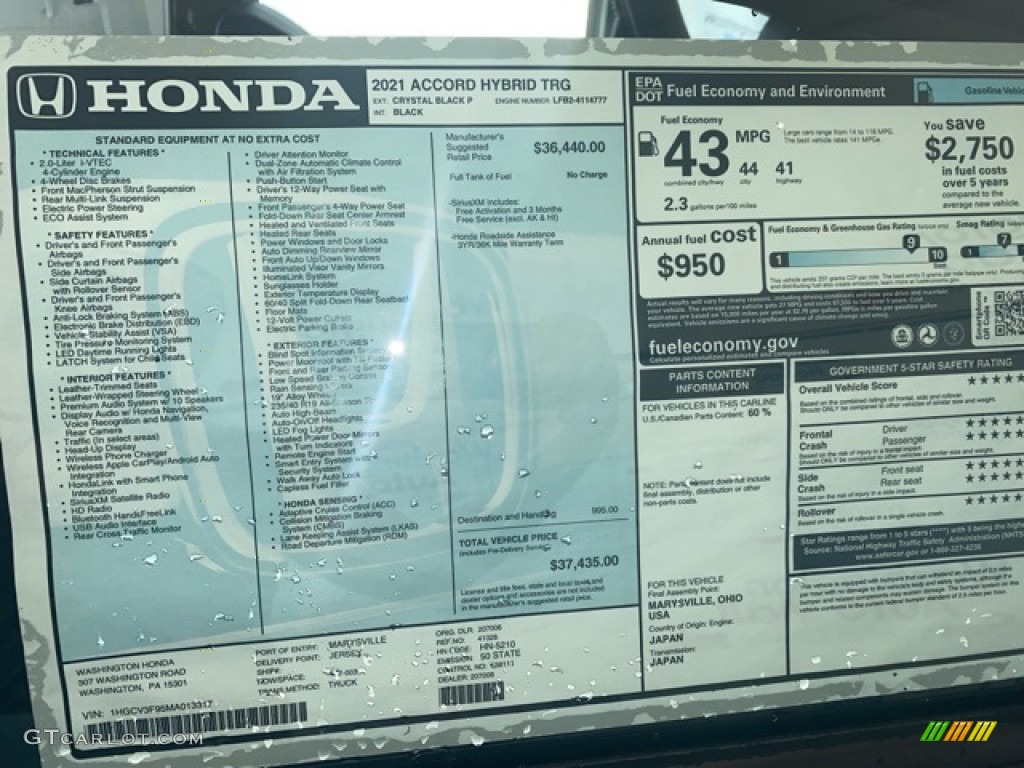 2021 Accord Touring Hybrid - Crystal Black Pearl / Black photo #6
