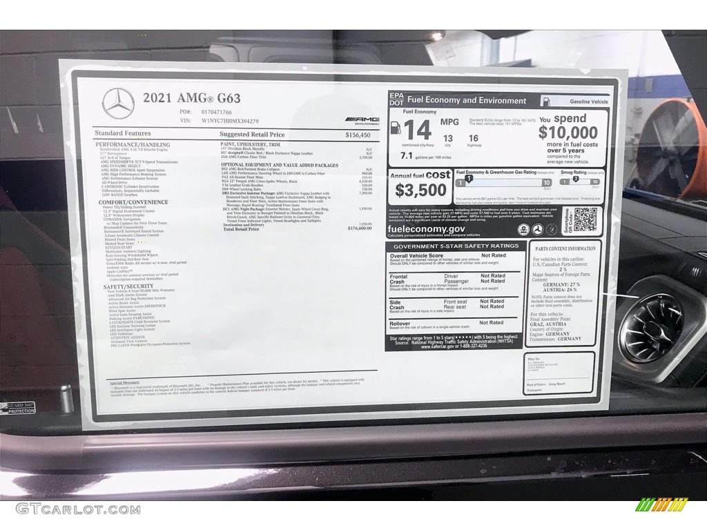 2021 Mercedes-Benz G 63 AMG Window Sticker Photo #142006029