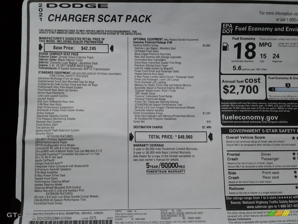 2021 Dodge Charger Daytona Window Sticker Photo #142011458