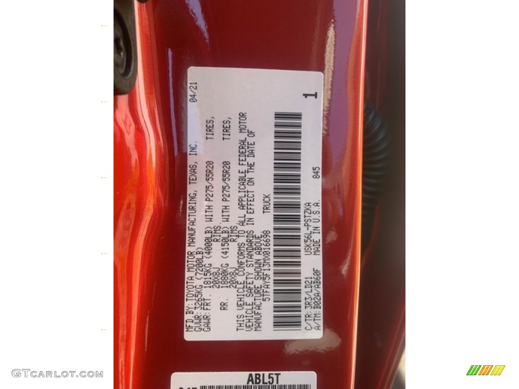 2021 Toyota Tundra 1794 CrewMax 4x4 Color Code Photos