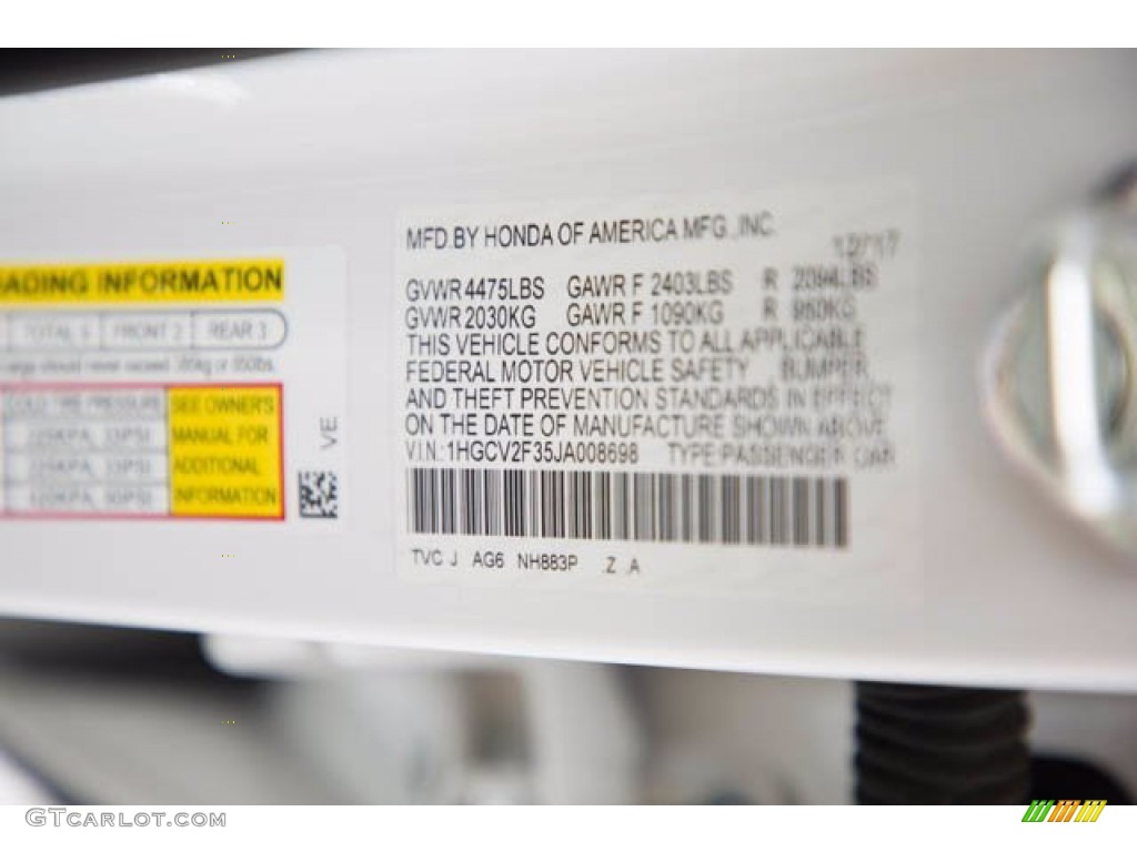 2018 Accord Sport Sedan - Platinum White Pearl / Black photo #39