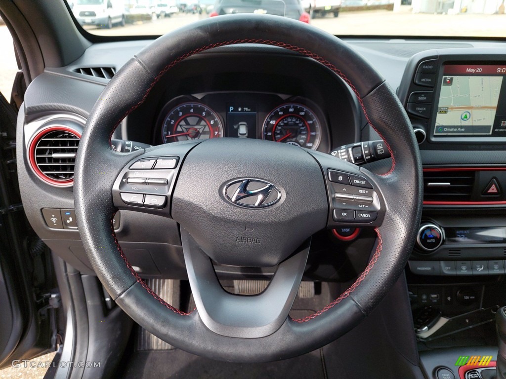 2019 Hyundai Kona Iron Man Edition AWD Black/Red Accents Steering Wheel Photo #142024767