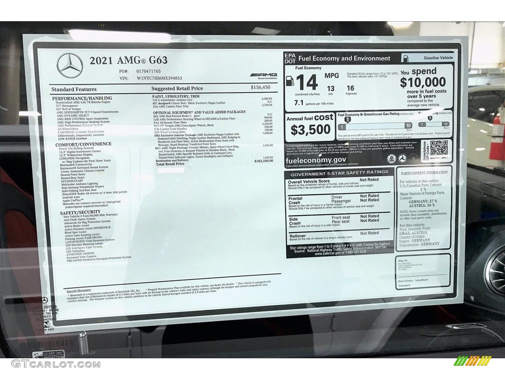 2021 Mercedes-Benz G 63 AMG Window Sticker Photo #142026321