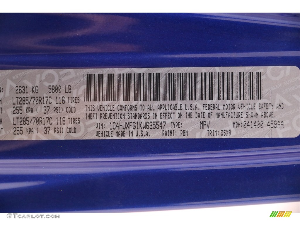 2019 Wrangler Unlimited Color Code PBM for Ocean Blue Metallic Photo #142033648