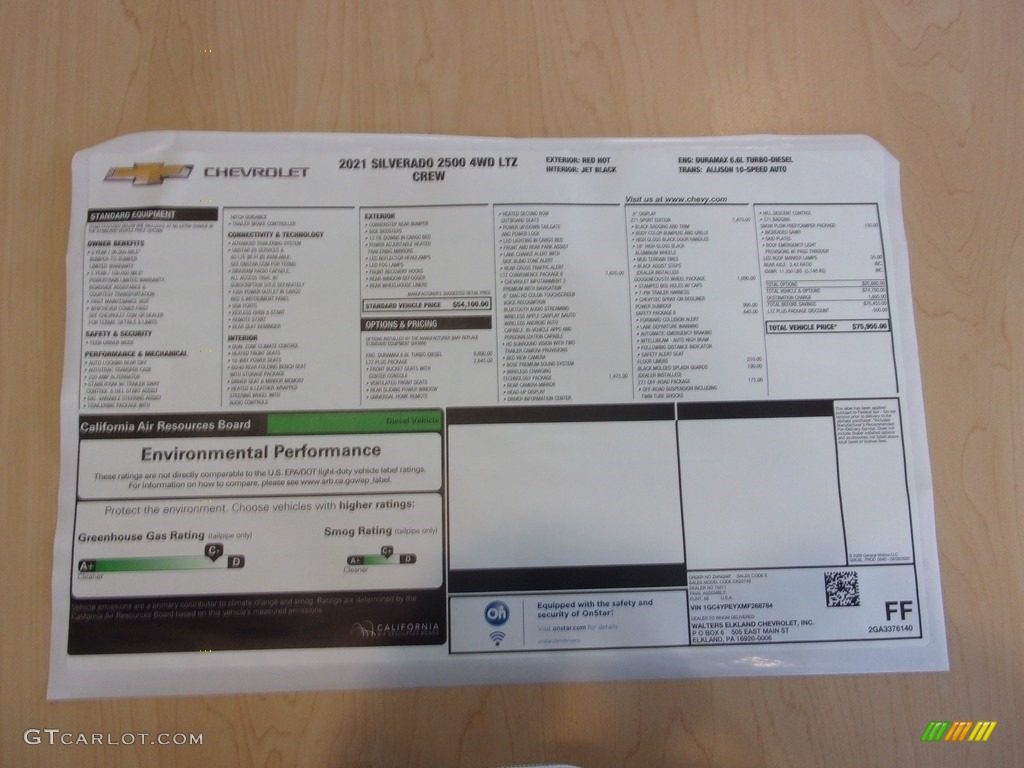2021 Chevrolet Silverado 2500HD LTZ Crew Cab 4x4 Window Sticker Photo #142035616