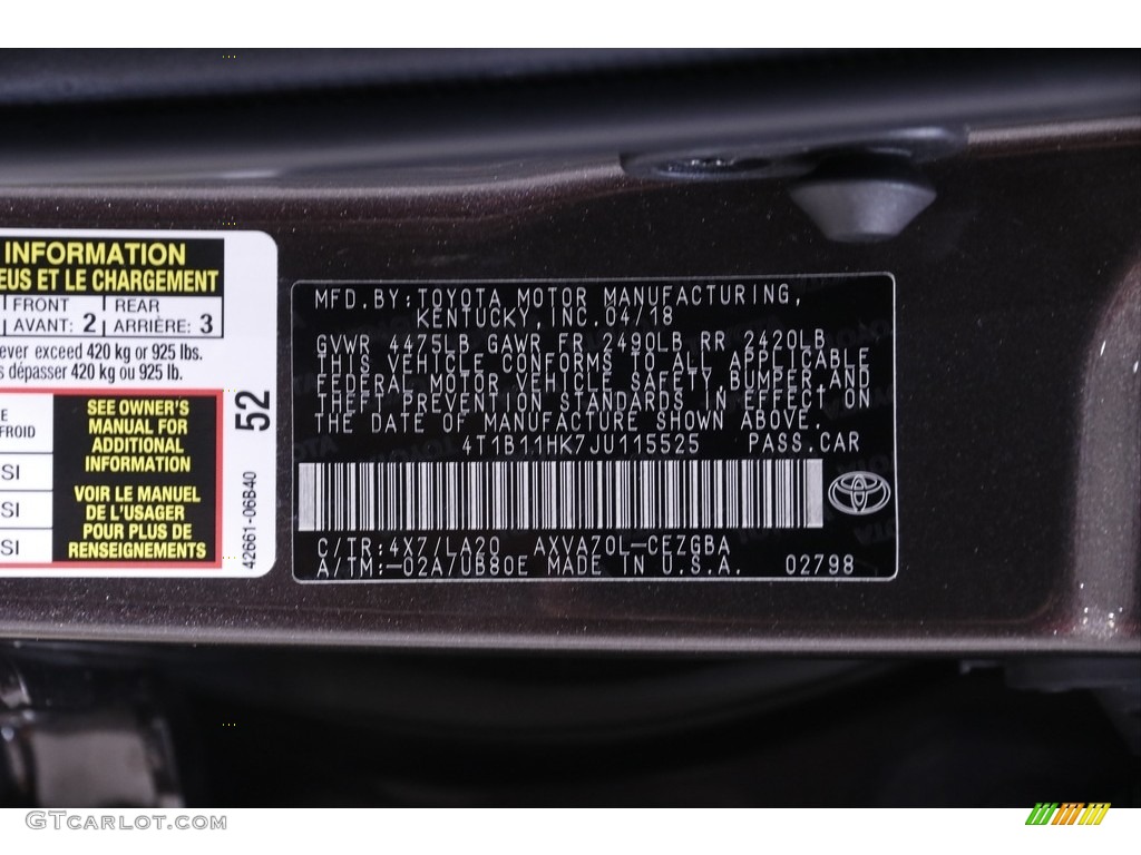 2018 Camry XLE - Brownstone / Black photo #20