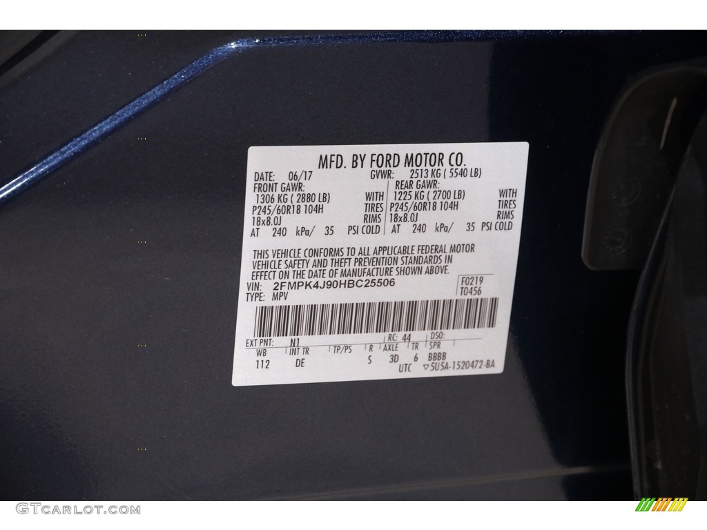 2017 Edge SEL AWD - Blue Jeans Metallic / Ebony photo #19