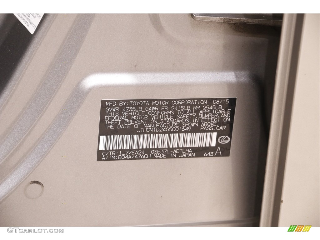 2016 Lexus IS 300 AWD Color Code Photos