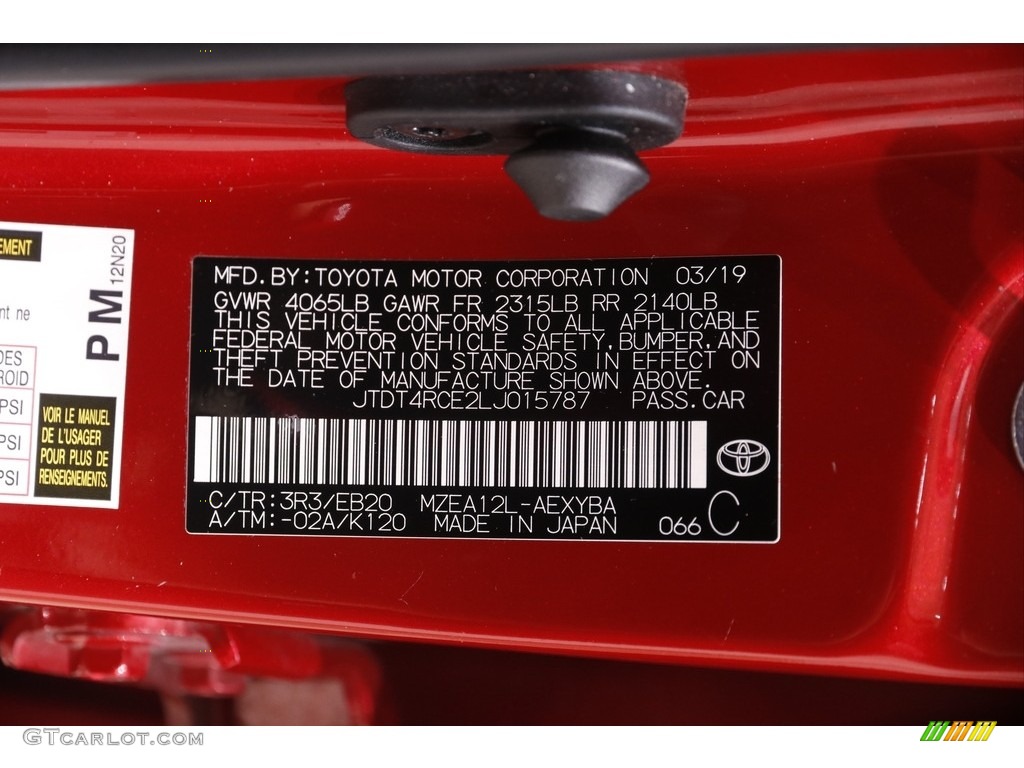 2020 Toyota Corolla XSE Color Code Photos