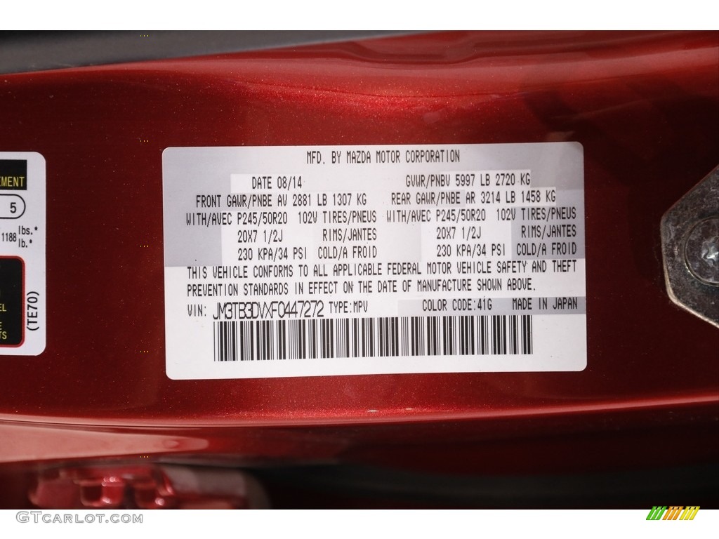 2015 CX-9 Color Code 41G for Zeal Red Mica Photo #142055513