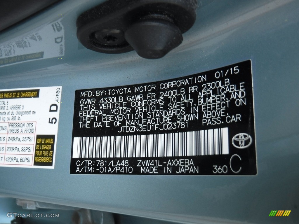 2015 Prius v Color Code 781 for Sea Glass Pearl Photo #142062561