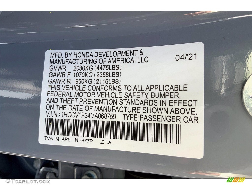 2021 Accord Sport - Sonic Gray Pearl / Black photo #12