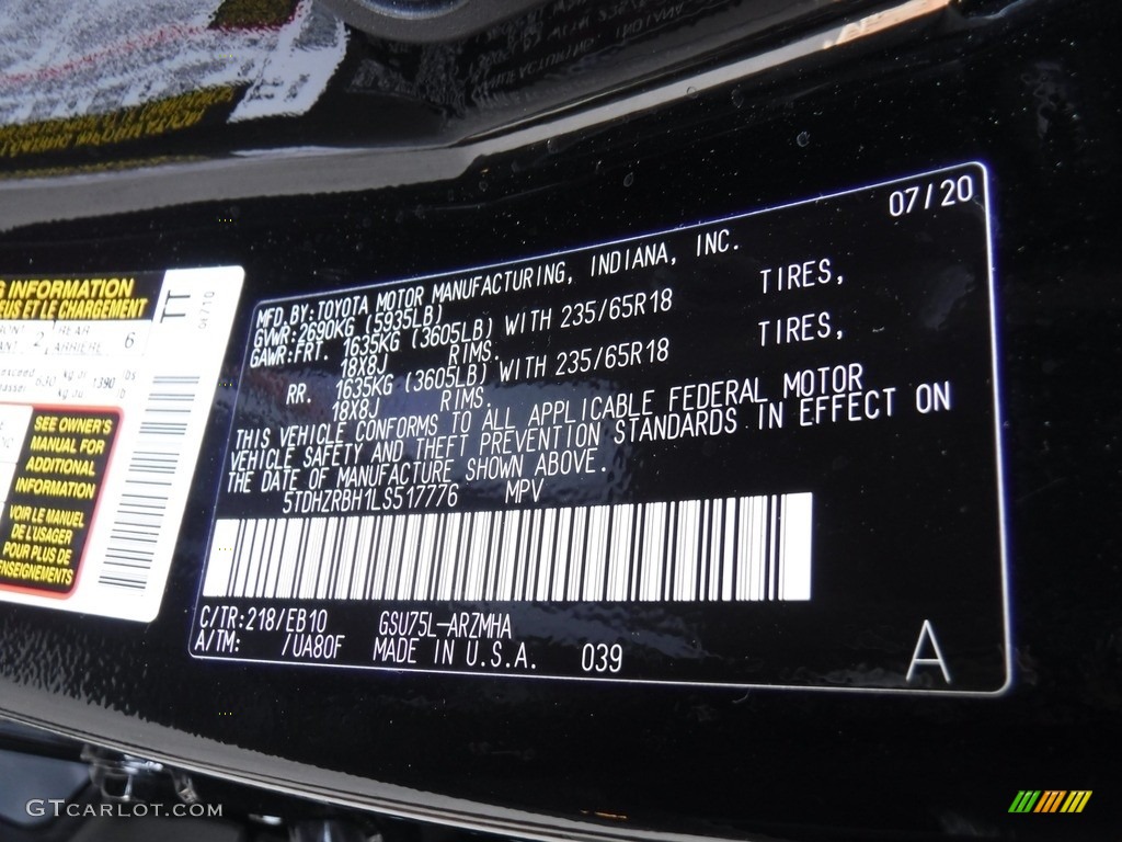 2020 Highlander XLE AWD - Midnight Black Metallic / Black photo #34