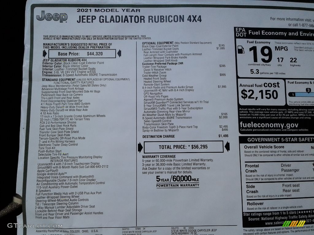 2021 Jeep Gladiator Rubicon 4x4 Window Sticker Photos