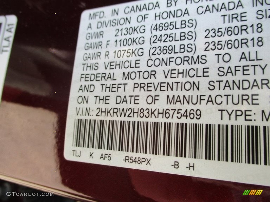 2019 CR-V EX-L AWD - Basque Red Pearl II / Gray photo #19