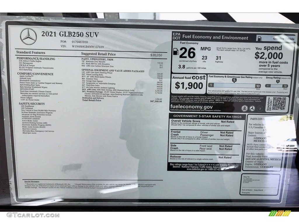 2021 Mercedes-Benz GLB 250 Window Sticker Photo #142078001