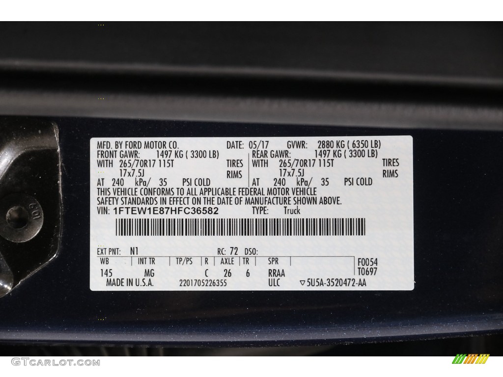 2017 Ford F150 XLT SuperCrew 4x4 Color Code Photos