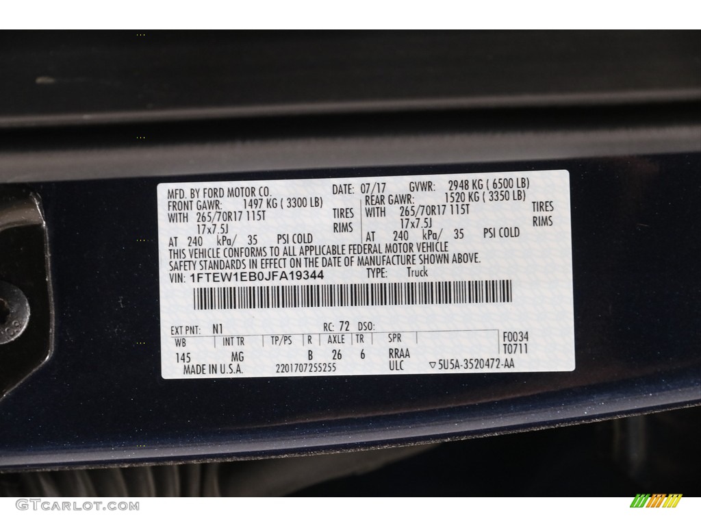 2018 Ford F150 XLT SuperCrew 4x4 Color Code Photos