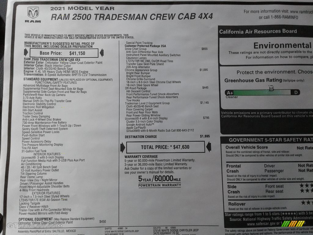2021 Ram 2500 Tradesman Crew Cab 4x4 Window Sticker Photo #142099847