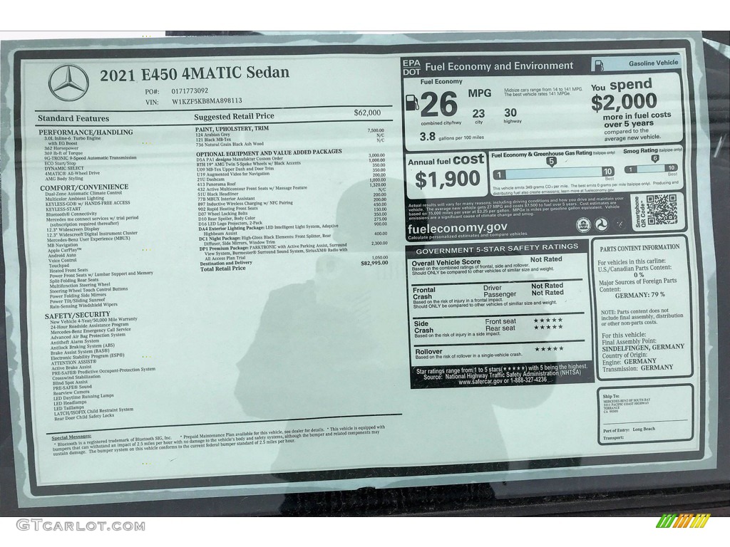 2021 Mercedes-Benz E 450 4Matic Sedan Window Sticker Photo #142101965