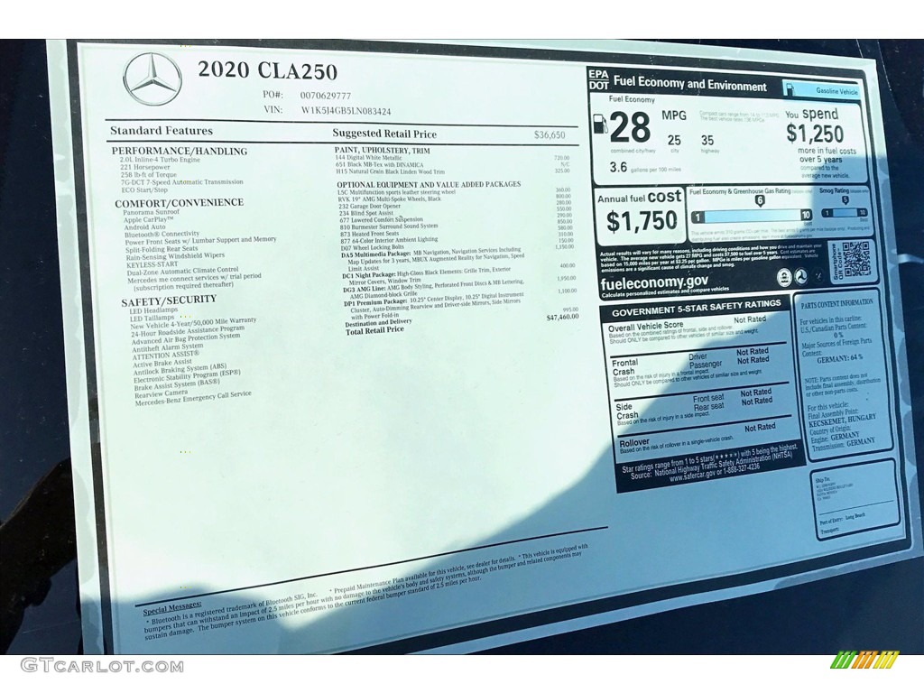 2020 CLA 250 Coupe - Digital White Metallic / Black photo #10