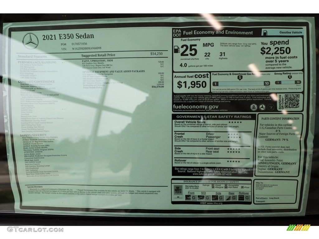 2021 Mercedes-Benz E 350 Sedan Window Sticker Photo #142106267