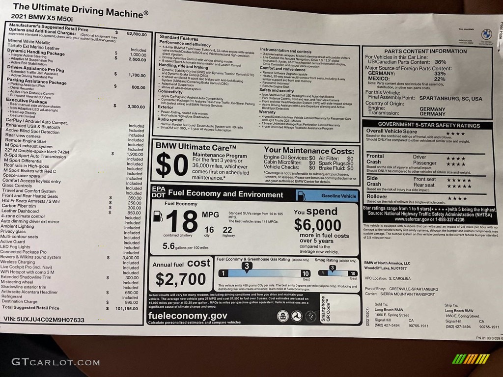 2021 BMW X5 M50i Window Sticker Photos