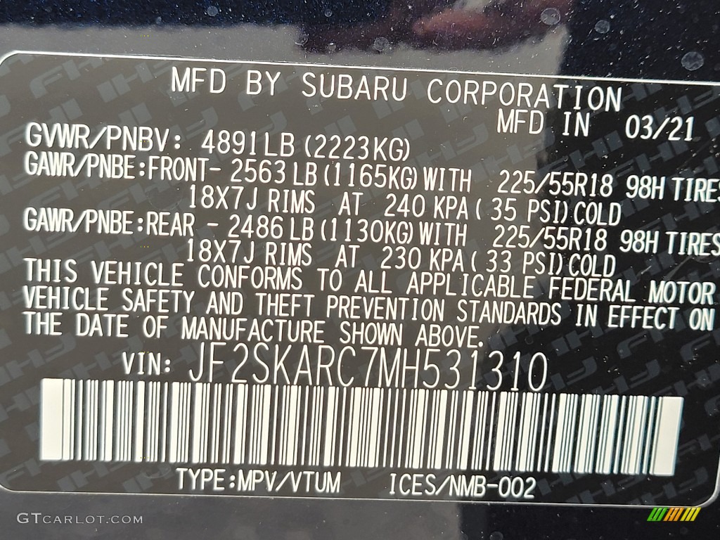 2021 Forester 2.5i Sport - Dark Blue Pearl / Gray photo #10