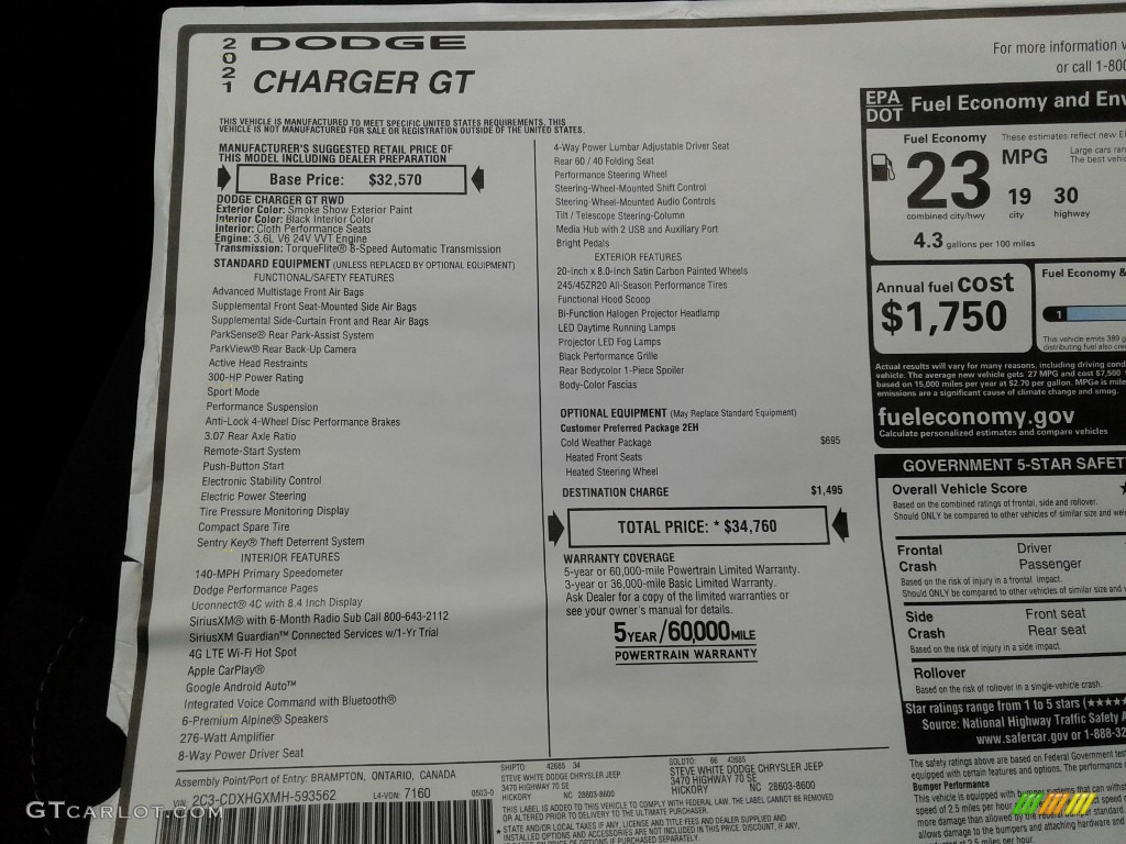 2021 Dodge Charger GT Window Sticker Photos