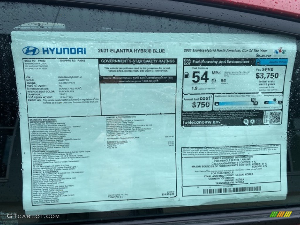 2021 Elantra Blue Hybrid - Scarlet Red Pearl / Black photo #6