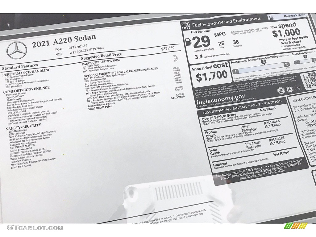 2021 Mercedes-Benz A 220 Sedan Window Sticker Photos