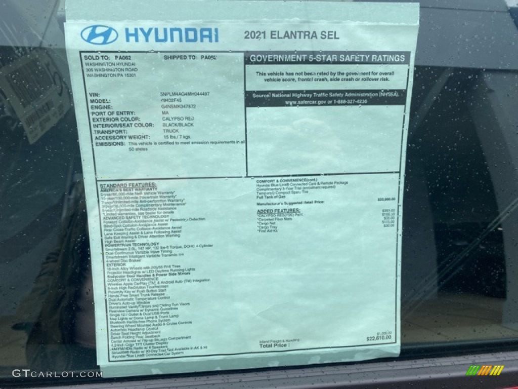 2021 Elantra SEL - Calypso Red / Black photo #6