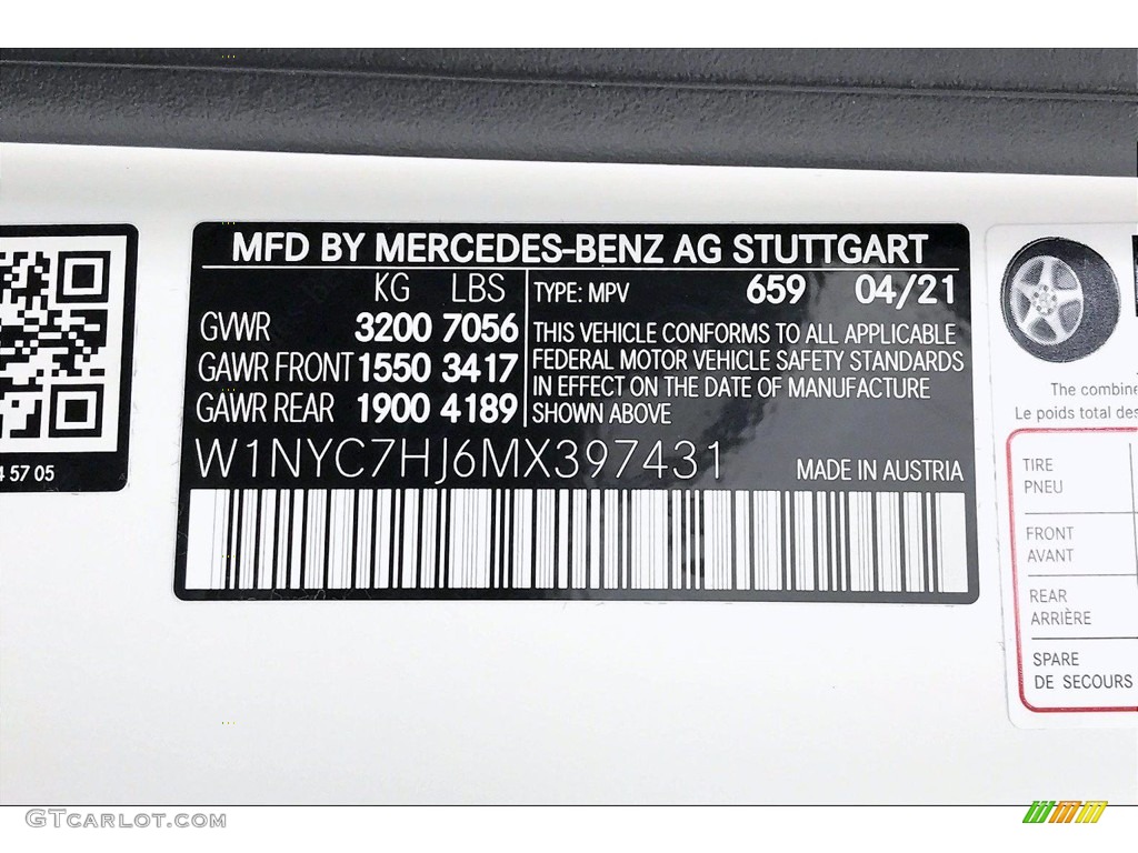 2021 G Color Code 659 for G manufaktur Moonlight White Magno (Matte) Photo #142136767