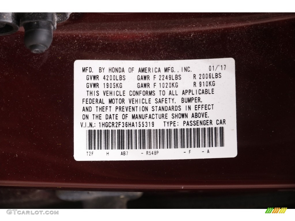 2017 Accord LX Sedan - Basque Red Pearl II / Ivory photo #18