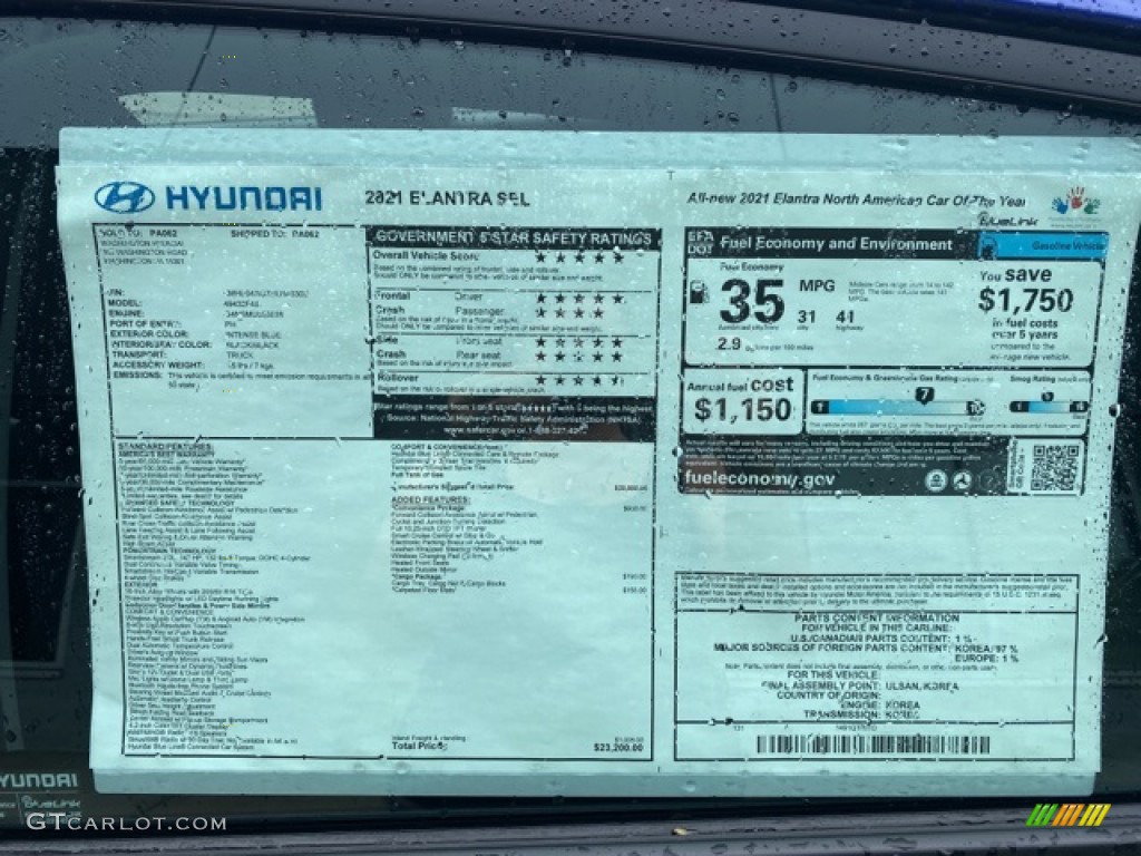 2021 Hyundai Elantra SEL Window Sticker Photo #142175655