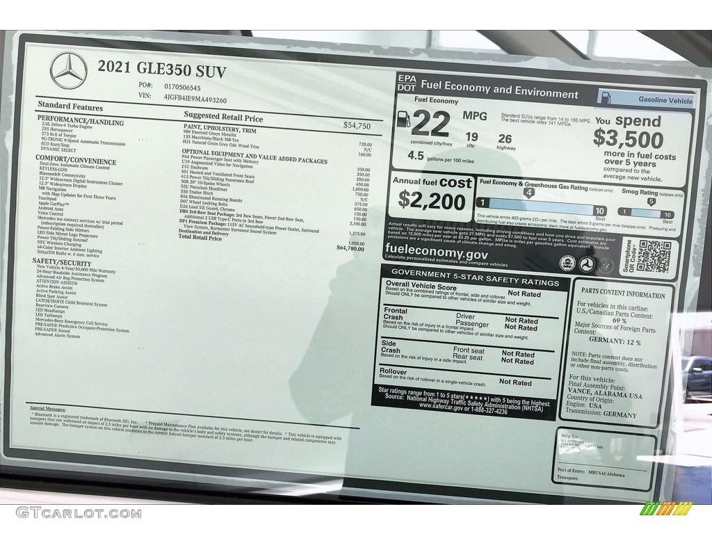 2021 Mercedes-Benz GLE 350 Window Sticker Photos