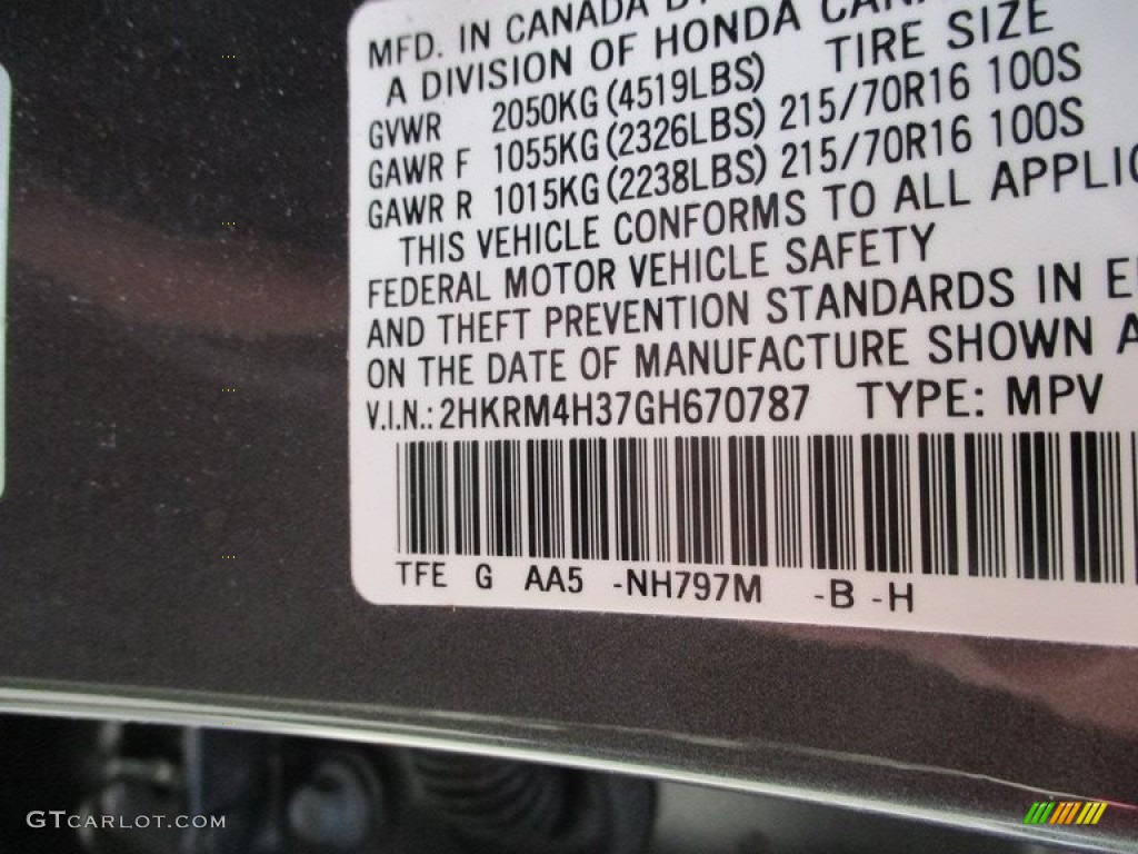 2016 CR-V Color Code NH797M for Modern Steel Metallic Photo #142179093