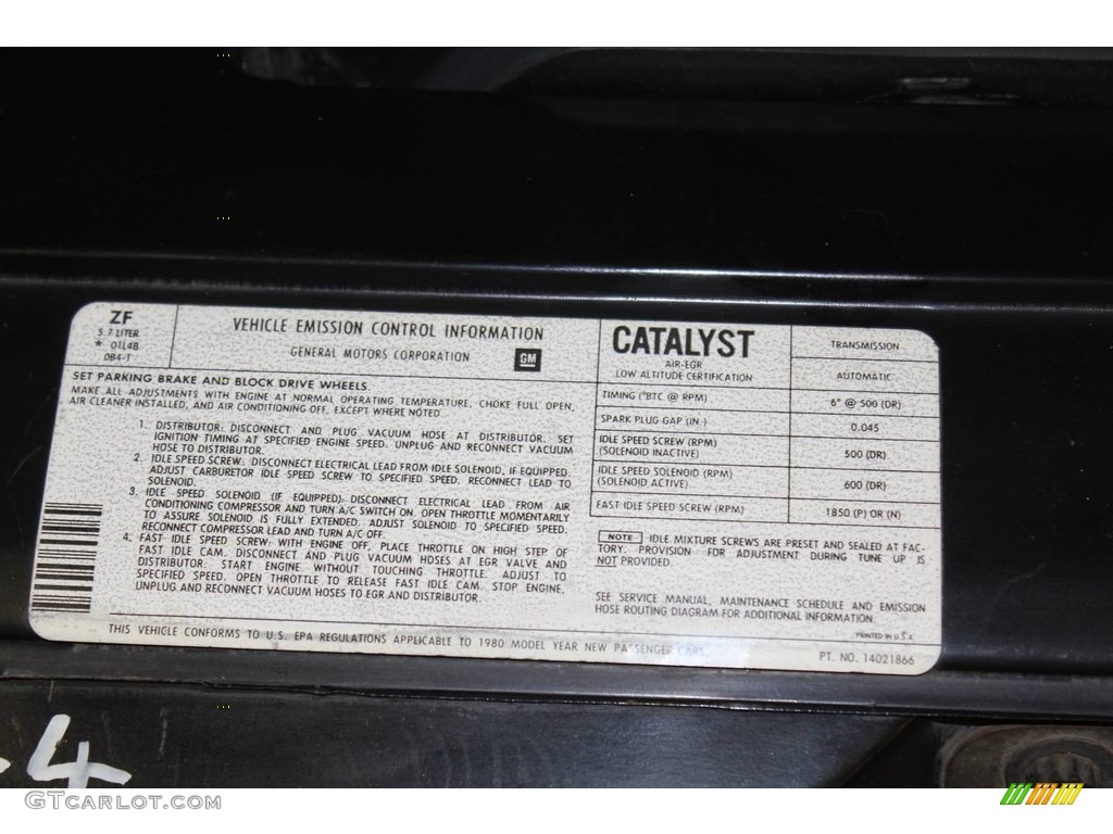 1980 Chevrolet Camaro Z28 Sport Coupe Info Tag Photo #142183887