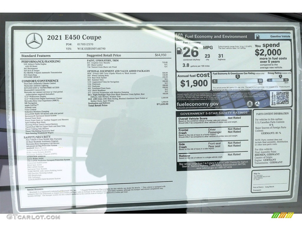 2021 Mercedes-Benz E 450 Coupe Window Sticker Photos