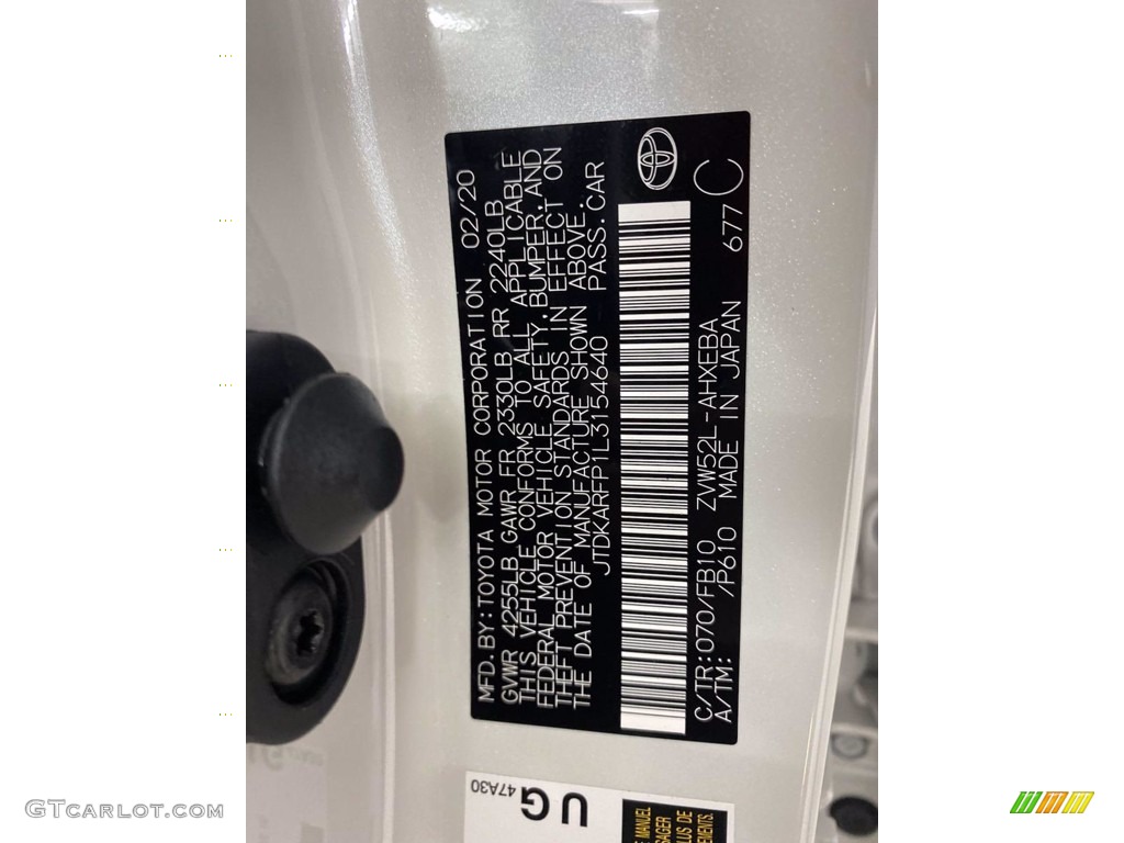 2020 Prius Prime Color Code 070 for Blizzard White Pearl Photo #142196391