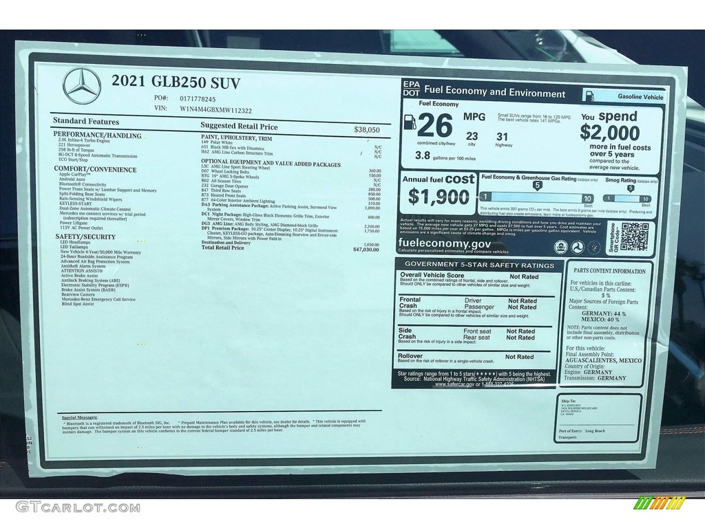2021 Mercedes-Benz GLB 250 Window Sticker Photo #142197540