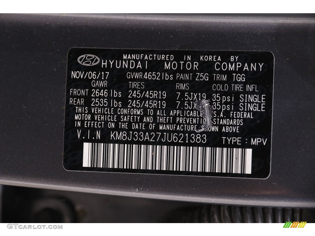 2018 Tucson Color Code Z5G for Coliseum Gray Photo #142212709
