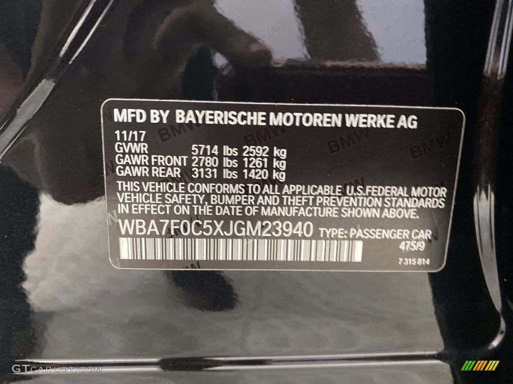 2018 7 Series Color Code 475 for Black Sapphire Metallic Photo #142217599
