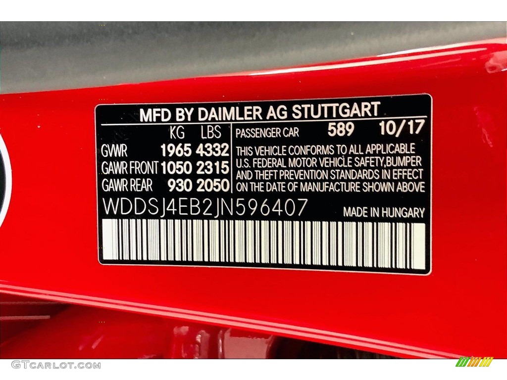 2018 Mercedes-Benz CLA 250 Coupe Color Code Photos