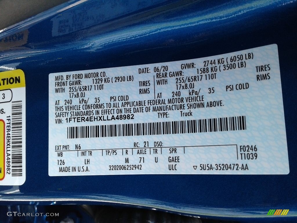 2020 Ranger Color Code N6 for Lightning Blue Photo #142225848