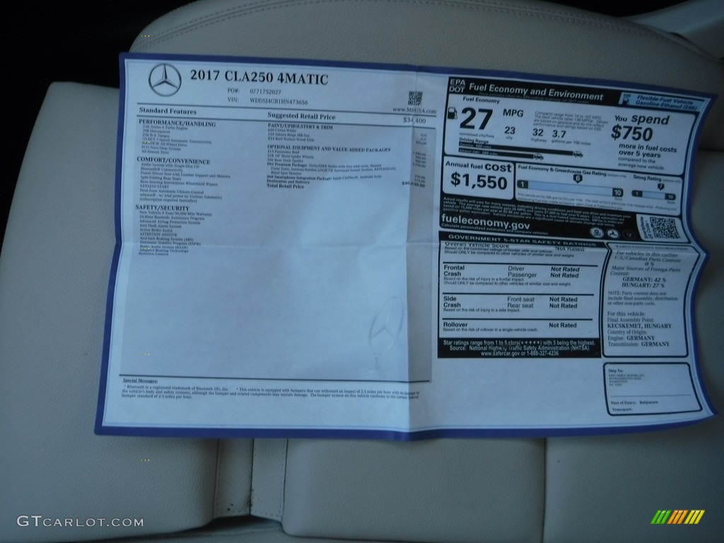 2017 Mercedes-Benz CLA 250 Coupe Window Sticker Photo #142241377