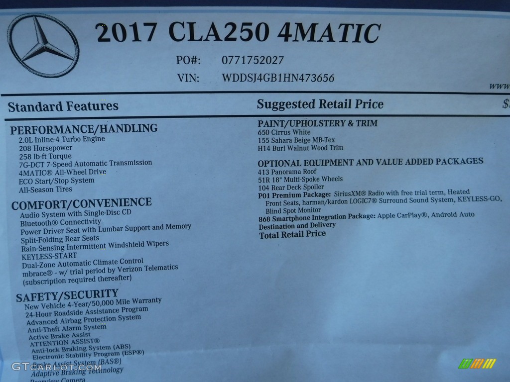 2017 Mercedes-Benz CLA 250 Coupe Window Sticker Photos