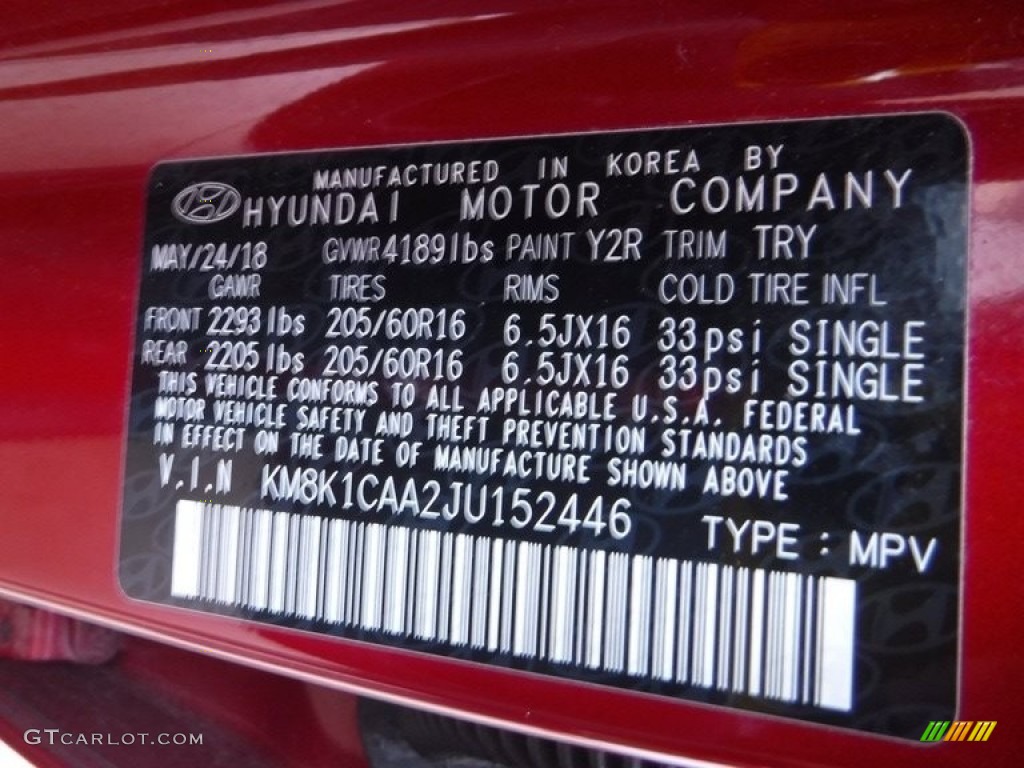 2018 Hyundai Kona SE AWD Color Code Photos