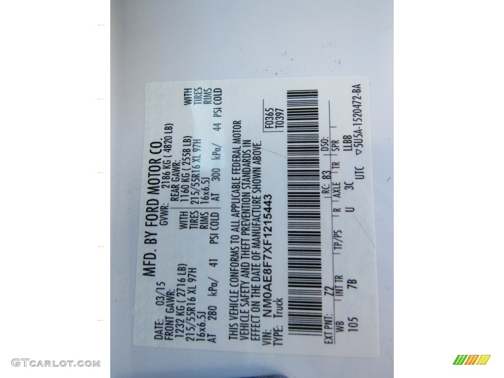 2015 Ford Transit Connect XLT Van Color Code Photos